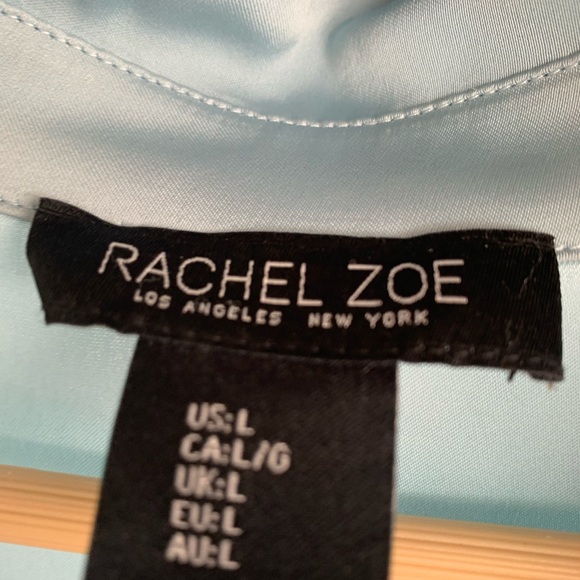 Rachel Zoe Women’s Large Blouse Blue Twisted Gathering Bell Sleeve Zipper Prelov - Picture 2 of 9